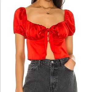 Red Superdown Tie Front Blouse